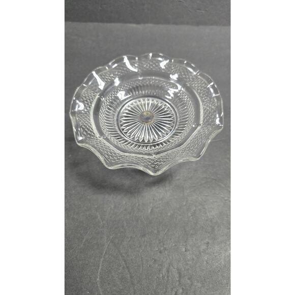 Vintage Glass Pedestal Compote Bowl Silver Plate Base 6.5" Scalloped Candy Dish - Picture 2 of 8